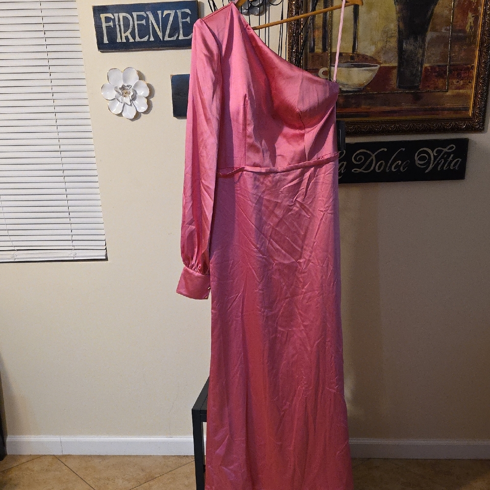 IEENA For Mac Duggal Vibrant Pink Satin One Shoulder Womens Dress Size 10 - Picture 2 of 10
